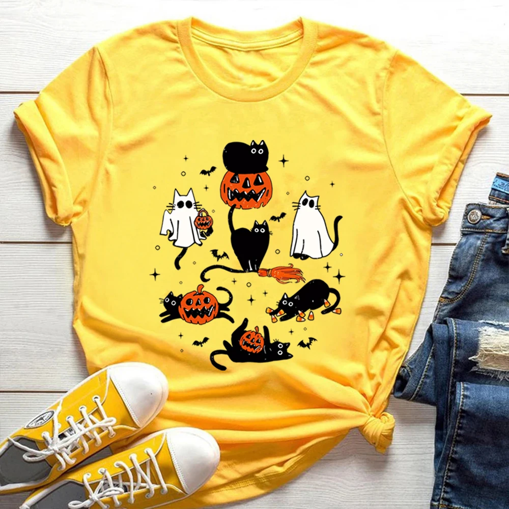Милая рубашка на Хэллоуин с изображением призрака кошки рубашки тыквы и кота