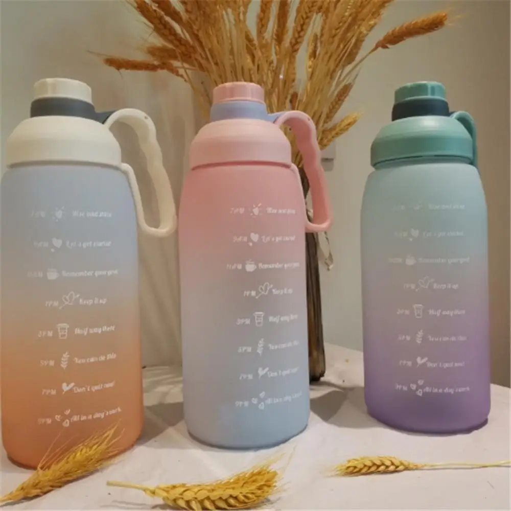 

Large Capacity Drinking Bottle 1800ml Gradient Color Plastic Cups With Time Marker Stickers With Time Marker Water Cup Portable