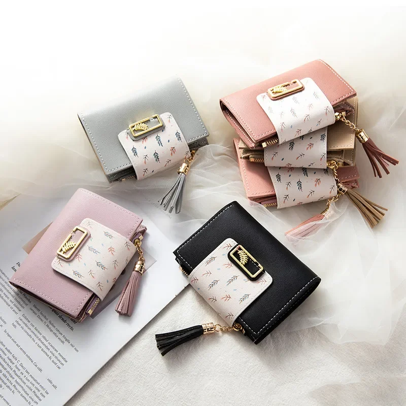 Ultra-thin Wallet Tassel Short Wallet for Woman Mini Coin Purse Ladies Clutch Small Wallet Female Pu Leather Card Holder