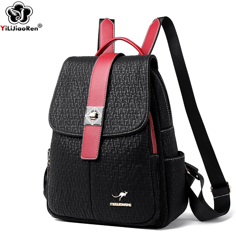 

Luxury Women Leather Backpack Famous Brand Daypack Female Large Travel Bag Ladies Bagpack Fashion School Backpack Teenager Girls