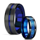 Модные мужские кольца 8 мм с синим пазом со скошенным краем из нержавеющей стали кельтский дракон кольца с черной вставкой из углеродного волокна мужские обручальные кольца