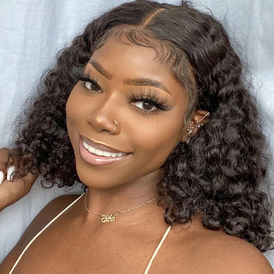 

DOMINO Deep Curly Human Hair Wigs Brazilian Water Wave Bob Human Hair Wigs Short Bob Curly Wig Lace Frontal Wigs