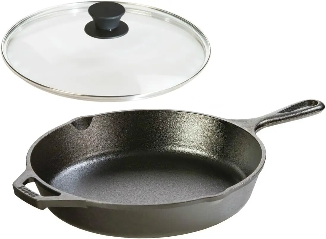 

Cast Iron Skillet with Tempered Glass Lid (10.25 Inch) - Cast Iron Frying Pan With Lid Set. Plate for cooking Accesorios freidor