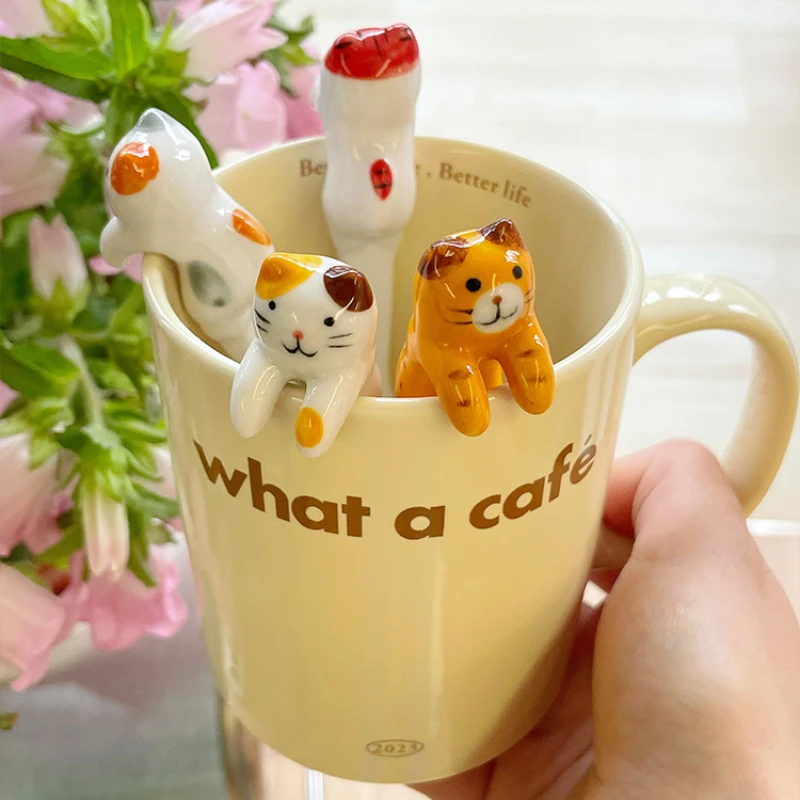 

Cute Cat Animal Spoon Hanging Coffee Dessert Spoon Kitchen Tool Novelty Gift Ceramic CartoonUnique Ice Cream Flatware