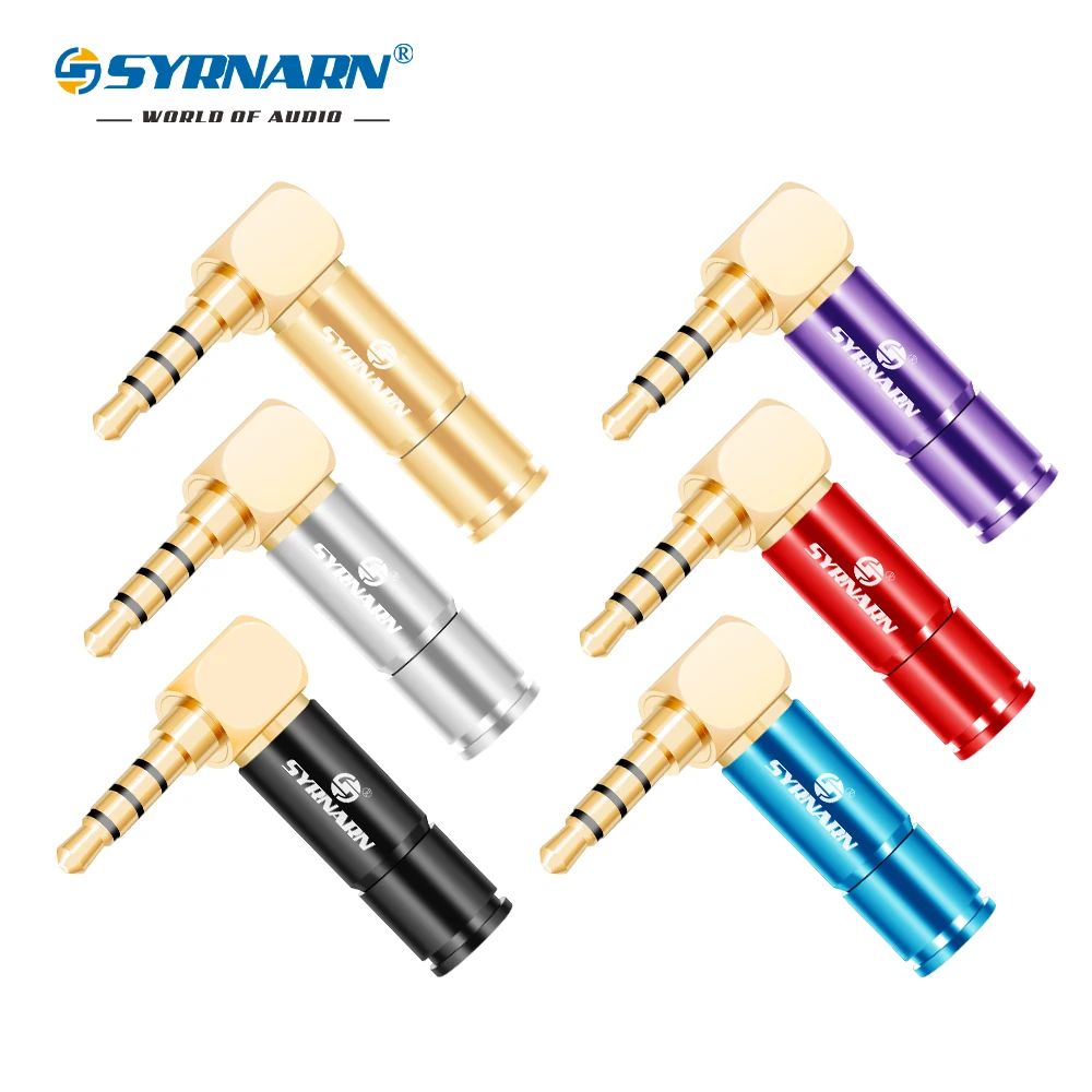 

SYRNARN 2pcs 3.5mm Stereo Right Angle Plug DIY Headphone Plug 4 Pole Welding Head AUX 3.5 Connector Repair for 6mm Cable