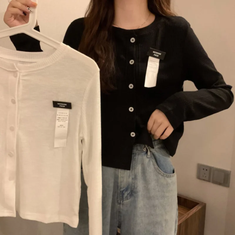 

Новинка 2022, вязаный кардиган, Женский Белый приталенный Универсальный жакет с длинным рукавом в Корейском стиле для ранней осени, в иностра...