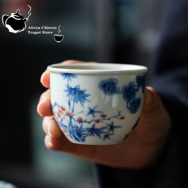 

Antique blue and white cylinder shaped tea cup Master tea cup Ceramic tea cup Kung Fu tea set Large capacity tea cup Single cup