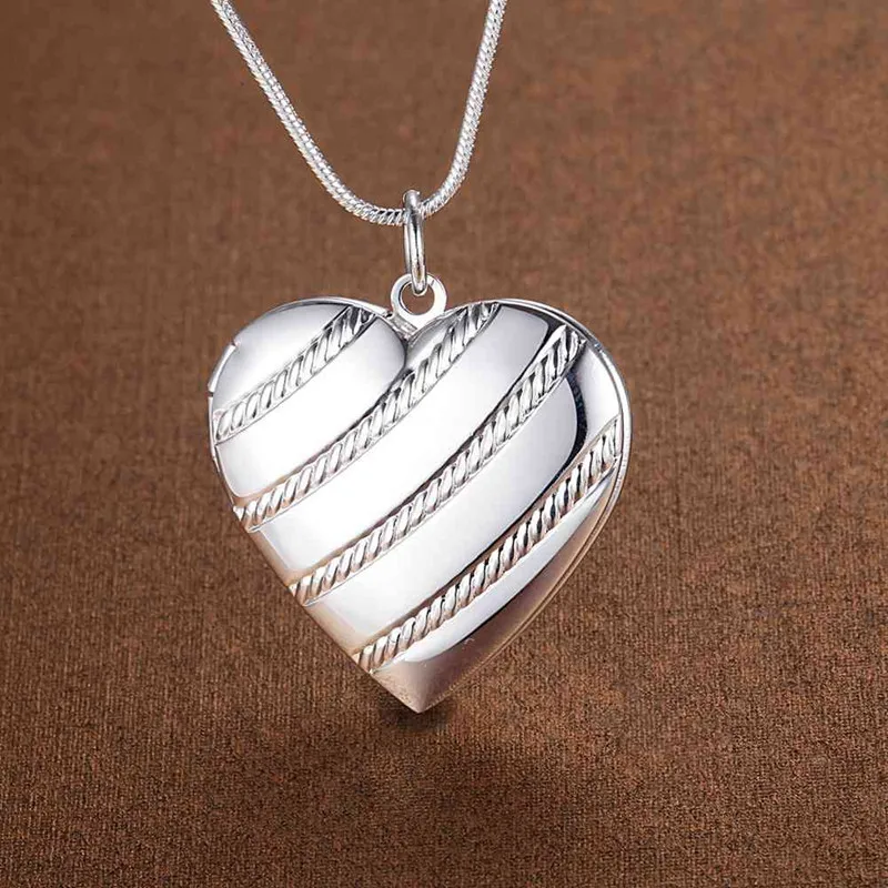 NEW arrive 925 Sterling Silver Necklace 18 inches Heart photo frame Pendant For Women Fashion trend Jewelry Christmas Gifts