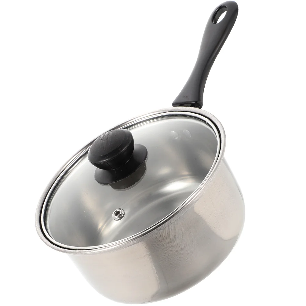 

Single Handle Small Milk Pot Stainless Steel Soup Sauce Pan Cover Pots Saucepan