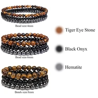 4 6 8mm natural stone bracelet set 3pcsset hematite tiger eye amethysts turquois bead bracelets for women men jewelry wholesale