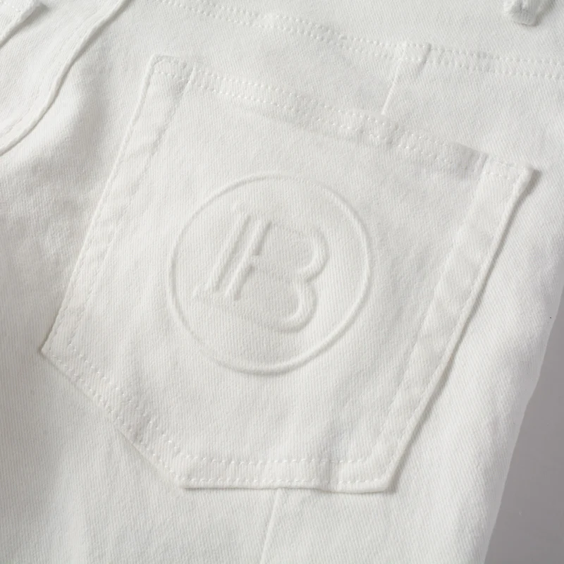 High Street Fashion Men Jeans Stretch Slim Fit Spliced Designer Biker Jeans Homme Brand Hip Hop Pants Men Patched White Trousers