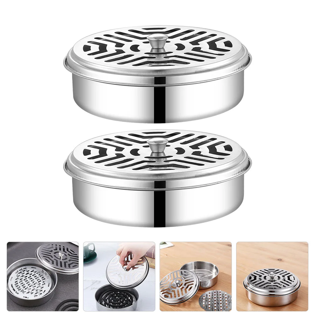 

2 Pcs Mosquito Outdoor Mosquito Outdoor Tray Stainless Steel Containers Lids Mosquito Holder Home Office Coil Metal