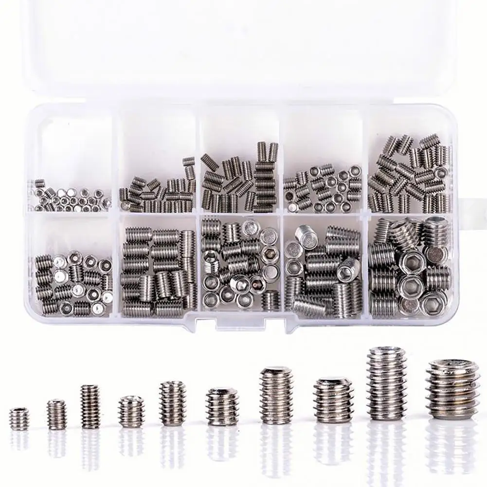 

200pcs Grub Screw M3 M4 M5 M6 M8 Metric Thread Hex Allen Socket Head Cap Bolt Internal Hexagon Drive Cup Point Set dropshipping