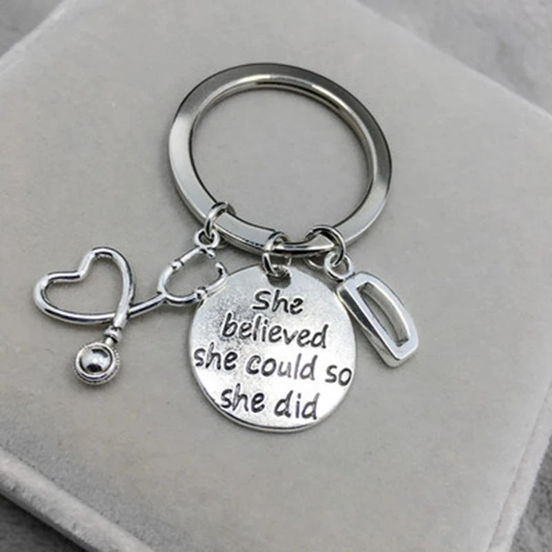 

She Believed Stethoscope Hearing Aid English Alphabet Doctor Nurse Fashion Keychain