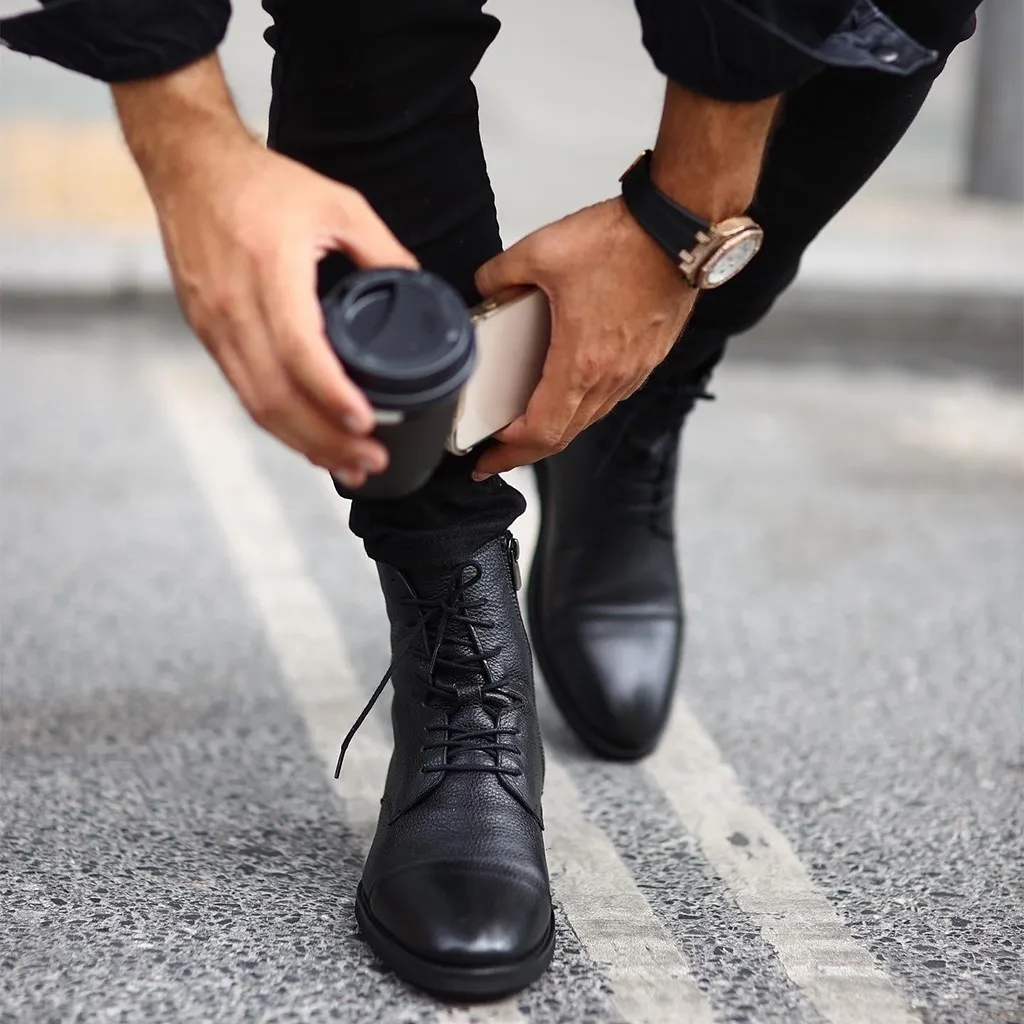 

Sail Lakers-черные кожаные ботинки на шнуровке, мужские ботинки на молнии