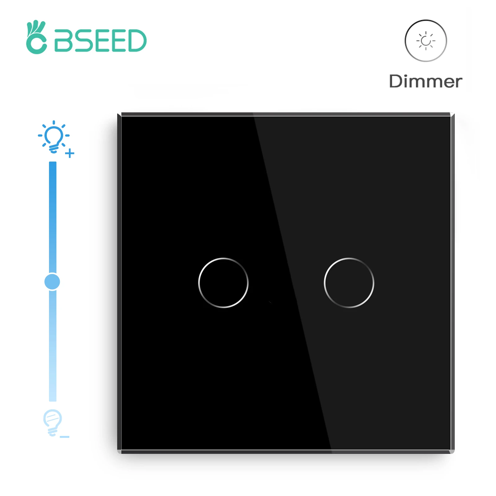 

BSEED Wall Touch Switch 2Gang 1Way LED Dimmer Switch Light Dimmers Glass Panel EU Standard 220v Blue Backlight
