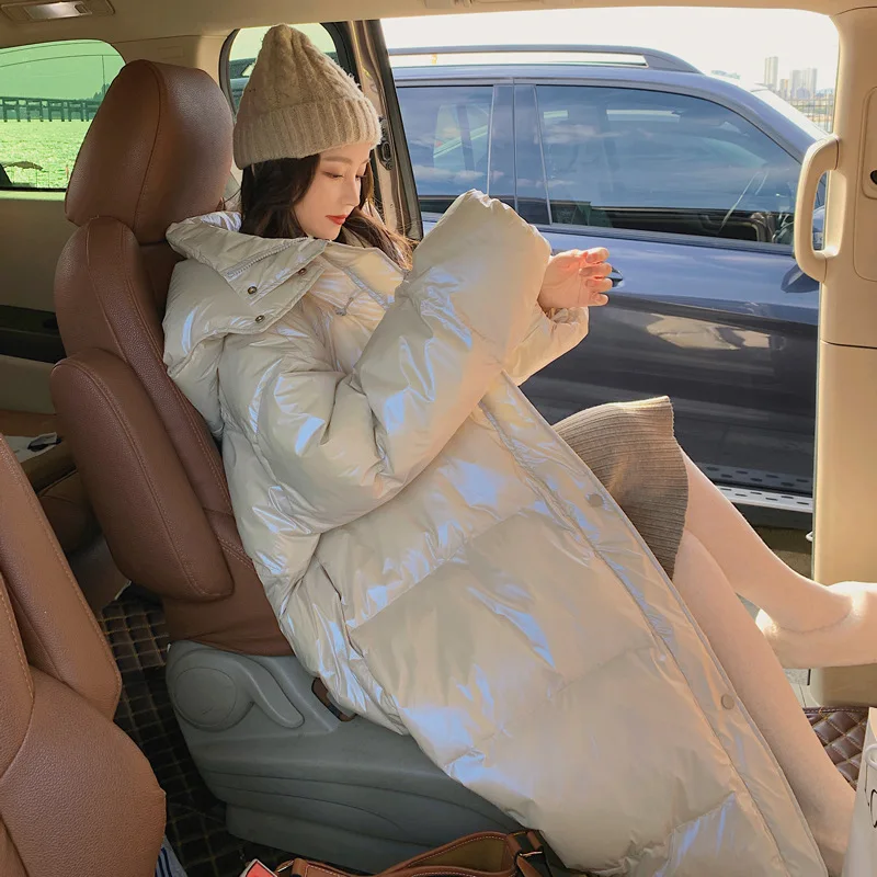 Wash-free bright down cotton-padded jacket women's middle and long knee-length to ankle thickening winter