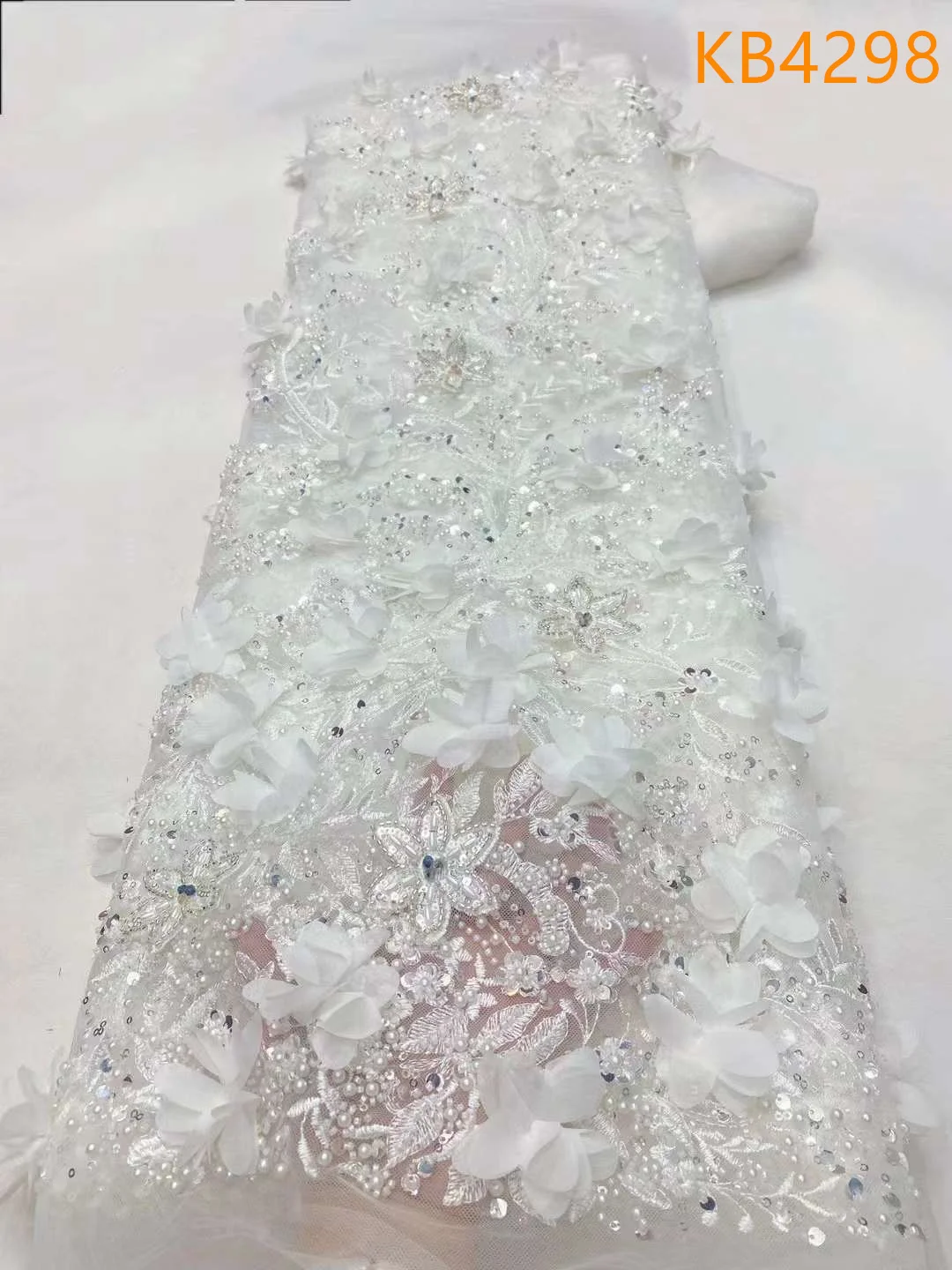 Кружевная ткань с зелеными блестками Новые африканские ткани 2024 белый тюль 3D