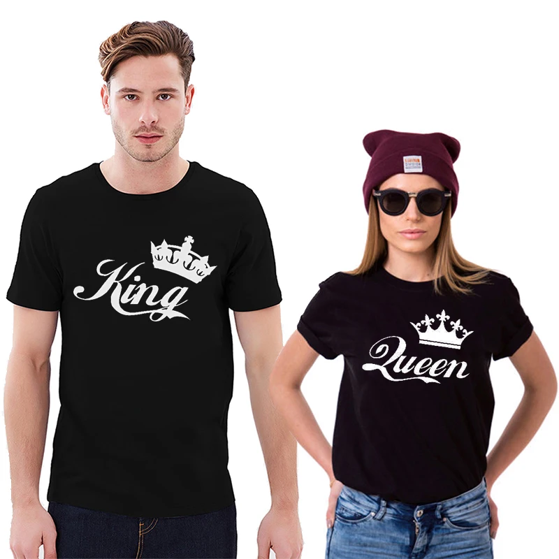 

Couple Tshirt King and Queen T Shirts Funny Unisex Printing Top Tee with Crowns Couples Matching T-shirt