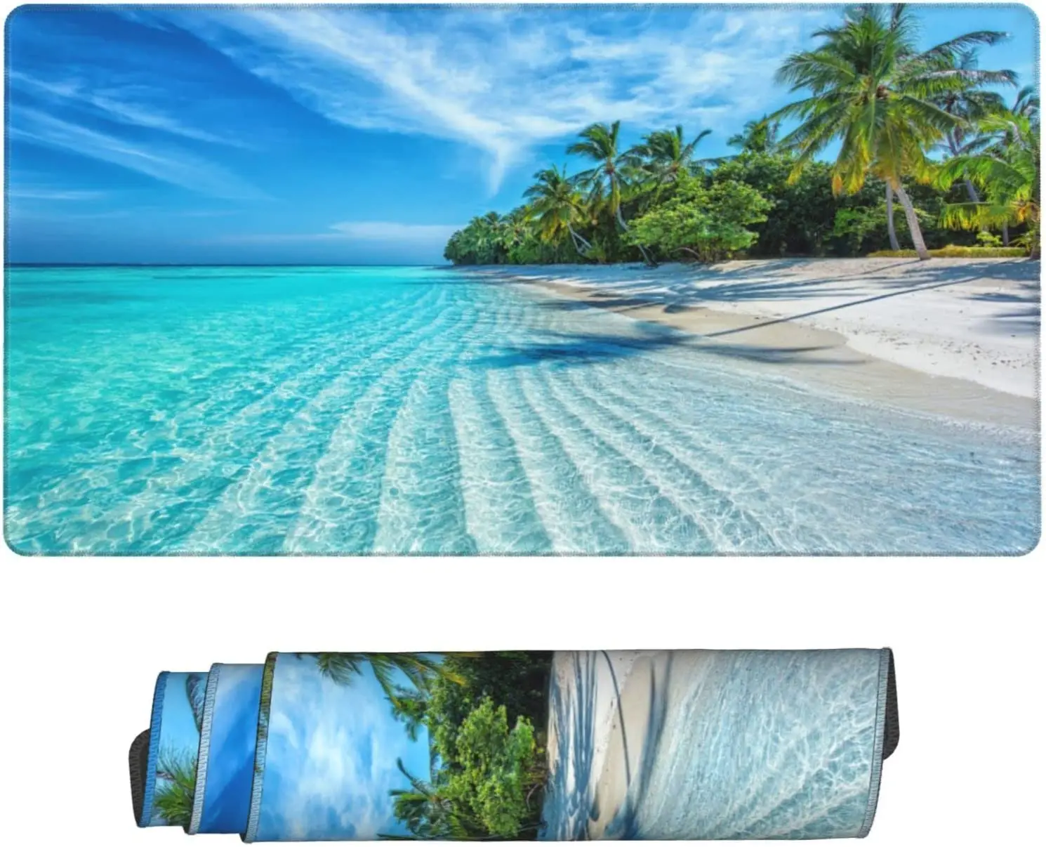 

Beach Tropical Palm Tree Waves Travel Island Mouse Pad Mousepad Accessories Extended XL Stitched Edge Rubber Sole 31.5X11.8 Inch