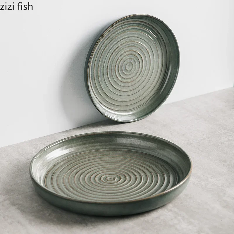 Винтажная Резьбовая керамическая плоская тарелка для стейка десертная тарелки