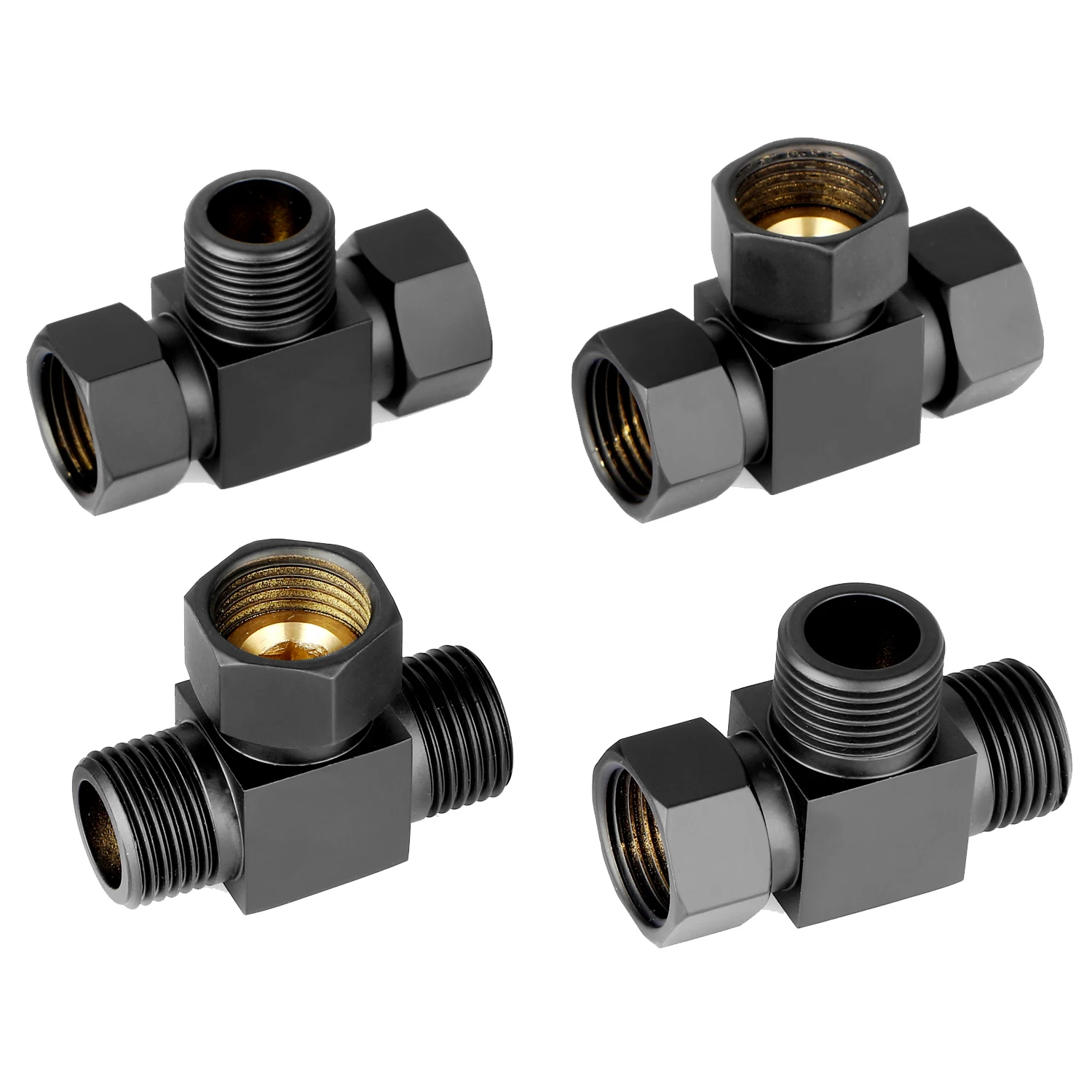 

1/2 "Tee Angle Valve Copper Black Elbow One-Switch Two-Way Water Distributor Internal and External Teeth Adapter