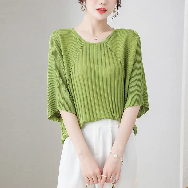 

Fashion O-Neck Spliced Batwing Sleeve Blouse Women's Clothing 2023 Spring Summer New Casual Pullovers Loose Three Quarter Shirt