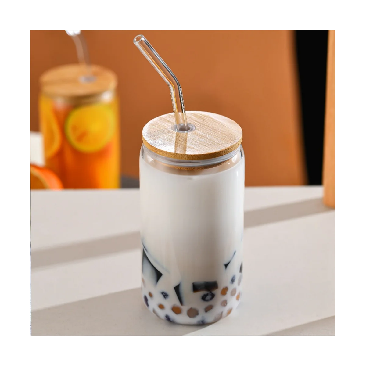 Набор из 6 стаканов для напитков с искусственными и стеклянными соломинами