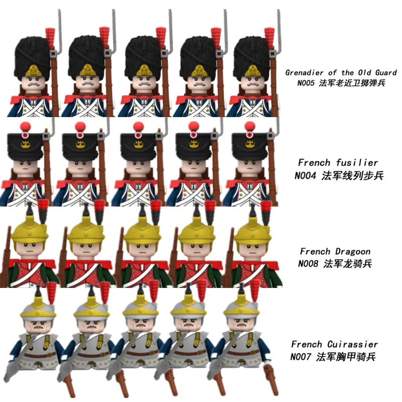 Building Blocks Military Napoleonic Wars Figure Soldier French Army Dragon Knight Infantry Cavalry Weapon Moc Brick Kids Toys