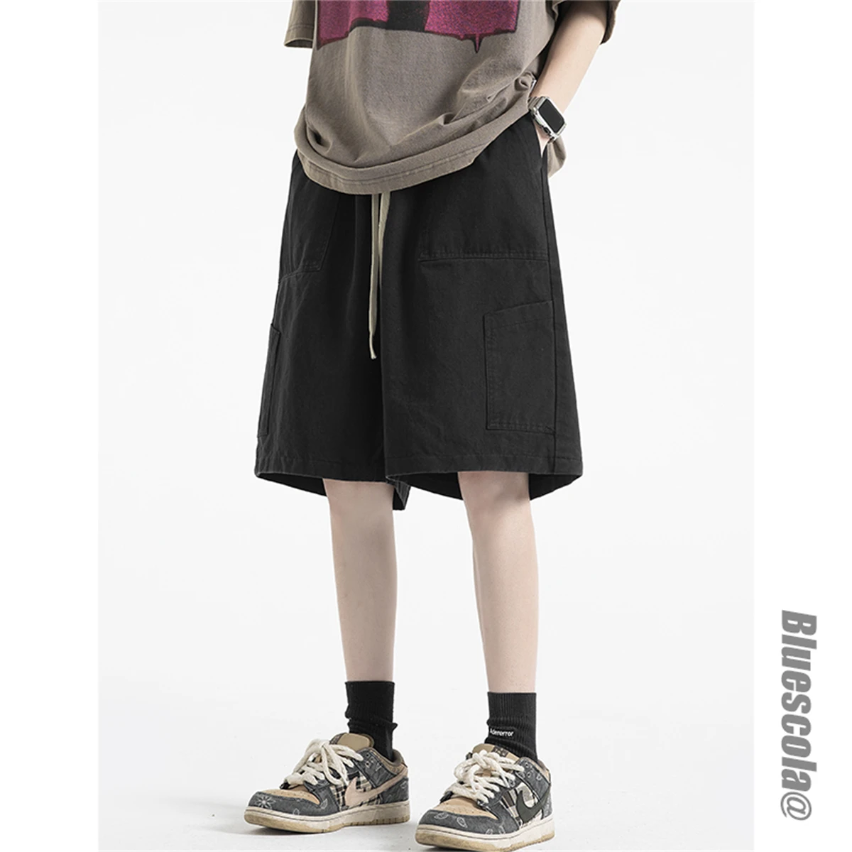 Spring and Summer 2023 Women's Wear American Classic Street Khaki Multi Pocket Loose Wide Leg Overalls Shorts