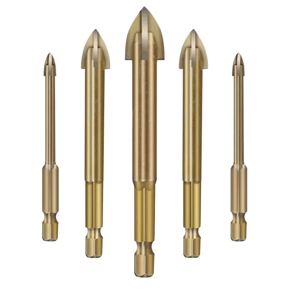 

5pcs 3/4/5/6/8mm Drill Bits Cross Hex Tile Bits Glass Ceramic Concrete Hole Opener Alloy Triangle Drill Glass Bits Home DIY Tool