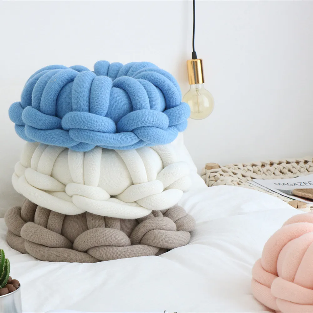 Подушка в форме пончика с узлом однотонная вязаная подушка на сиденье 39x39 см для