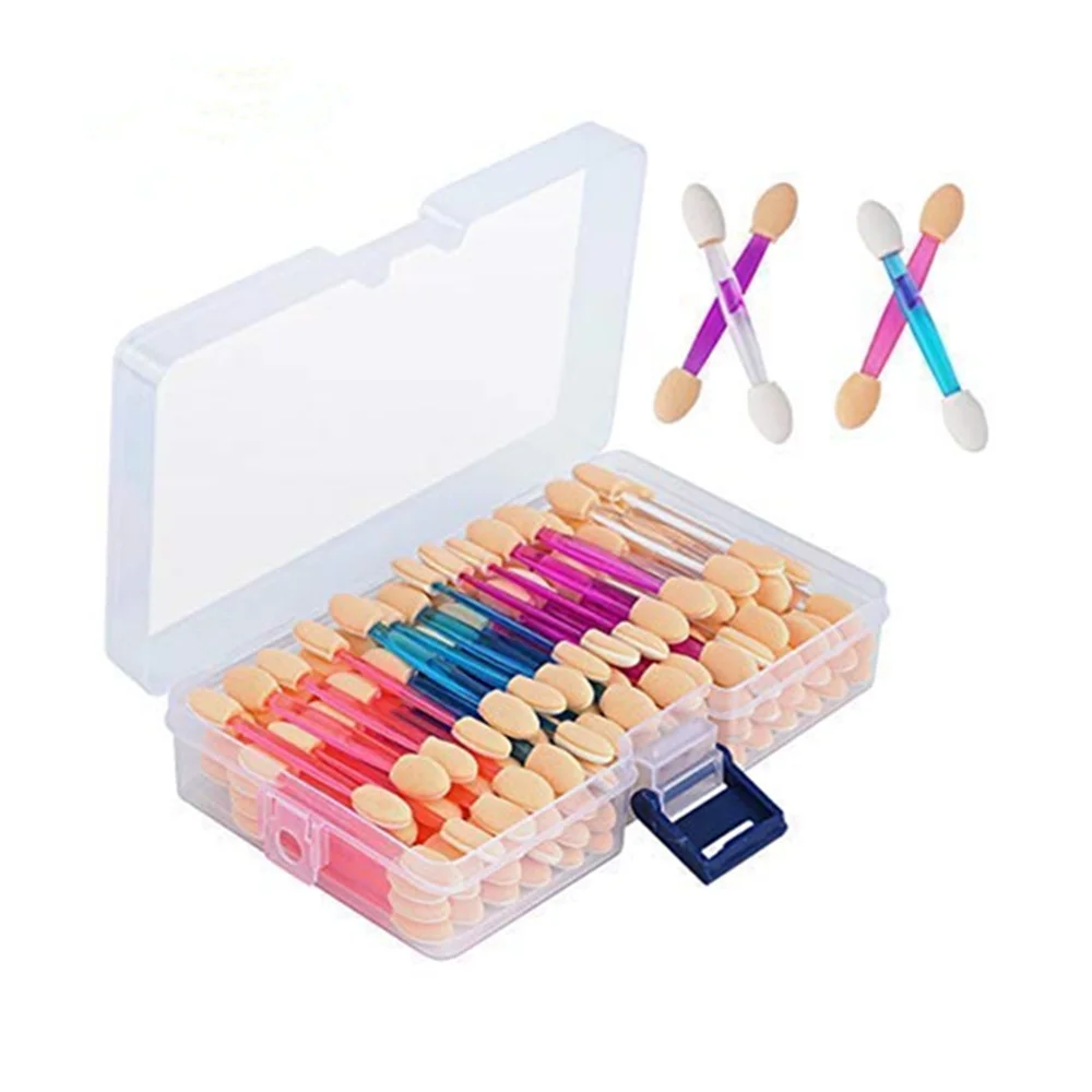 

120pcs Boxed Double-headed Sponge Eyeshadow Stick Disposable Latex Eyeshadow Brush Manicure Smudge Brush Stick Makeup Tool