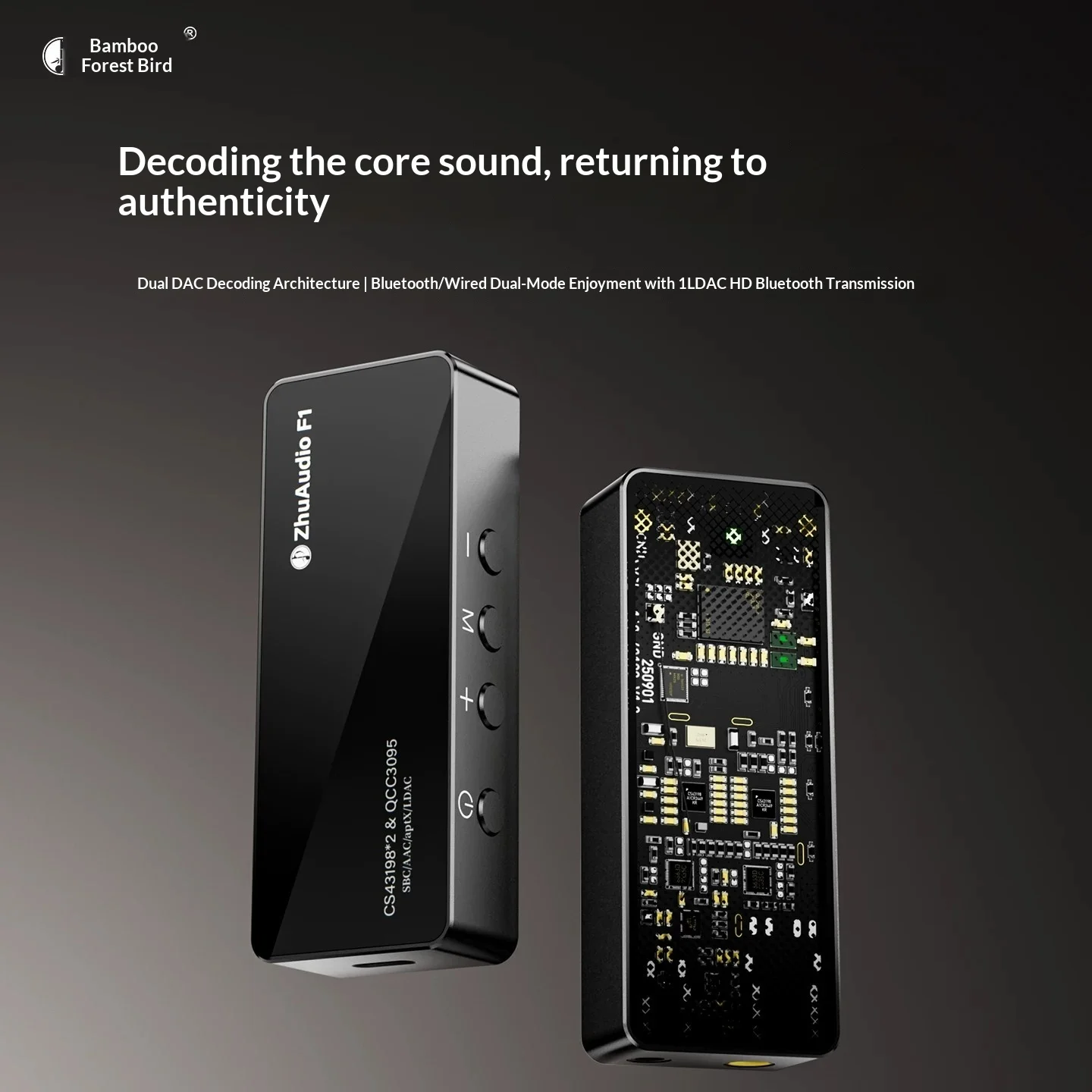 Фото Портативный Hi-Fi Bluetooth-усилитель для наушников Zhulinniao Tingyu F1 с двойным операционным усилителем CS43198+RT6863 и функцией высокопасового фильтра №2