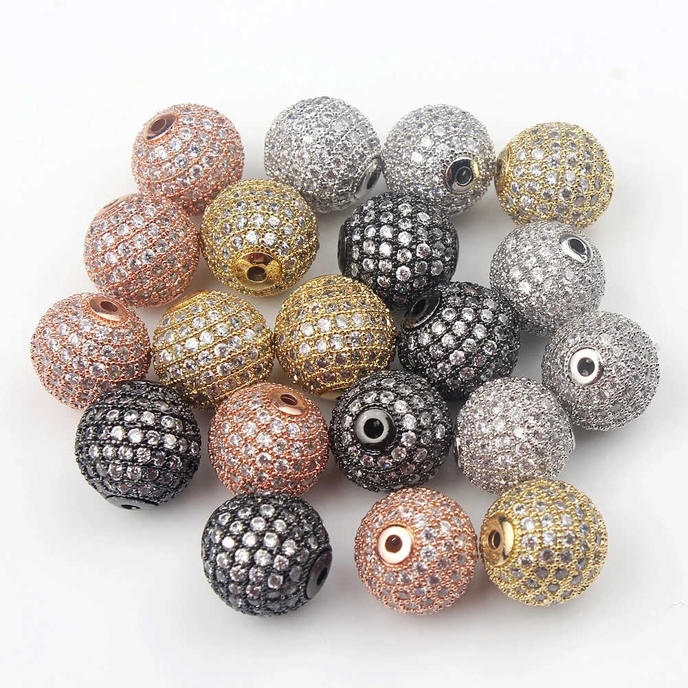 Латунные круглые металлические бусины с микрозакрепкой из фианита для ...