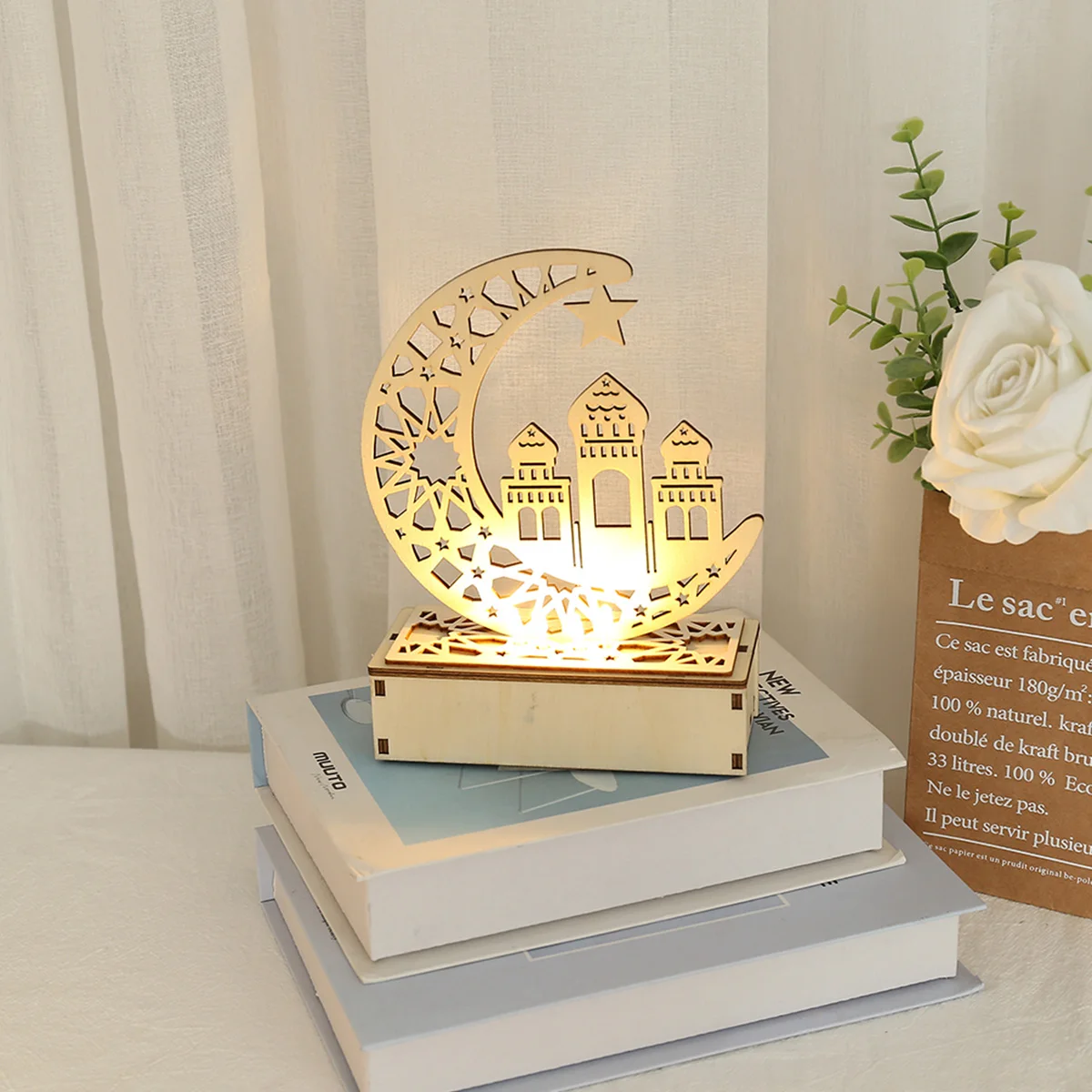 

Светодиодный светильник Mubarak Moon Eid DIY Craft, ночник Рамадан, лампа Mubarak 3D Деревянный лунный, празднисветильник льник для вечерние