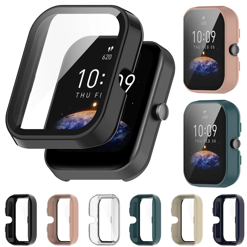 

Cover For Huami Amazfit Bip 3 & Bip3 pro Case Smartwatch PC Hard Bumper All-Around Tempered Glass Screen Protector Case