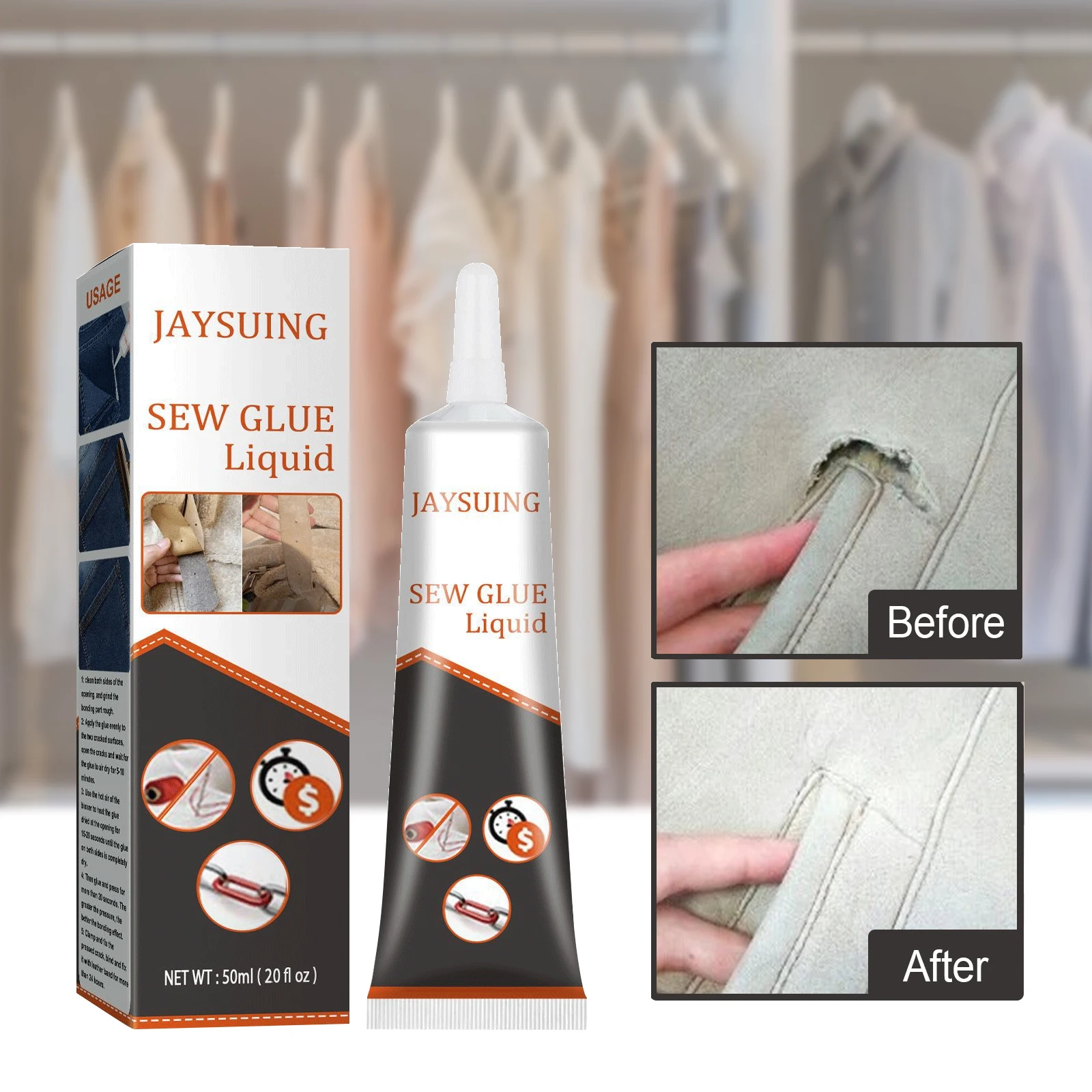 

Sew Glue Clothes Fabric Leather Sew Glue Kit Multifunctional Household Fabric Fast Drying Ultra-stick Sew Repair Adhesive 50ml