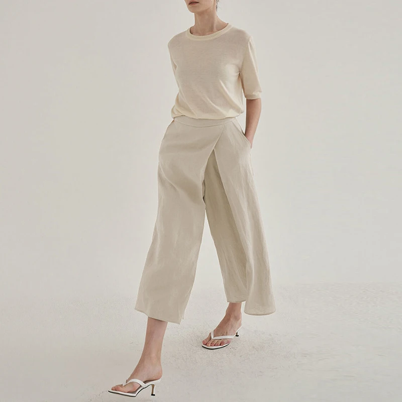 Французские тонкие женские льняные брюки с высокой талией юбка новые весенние