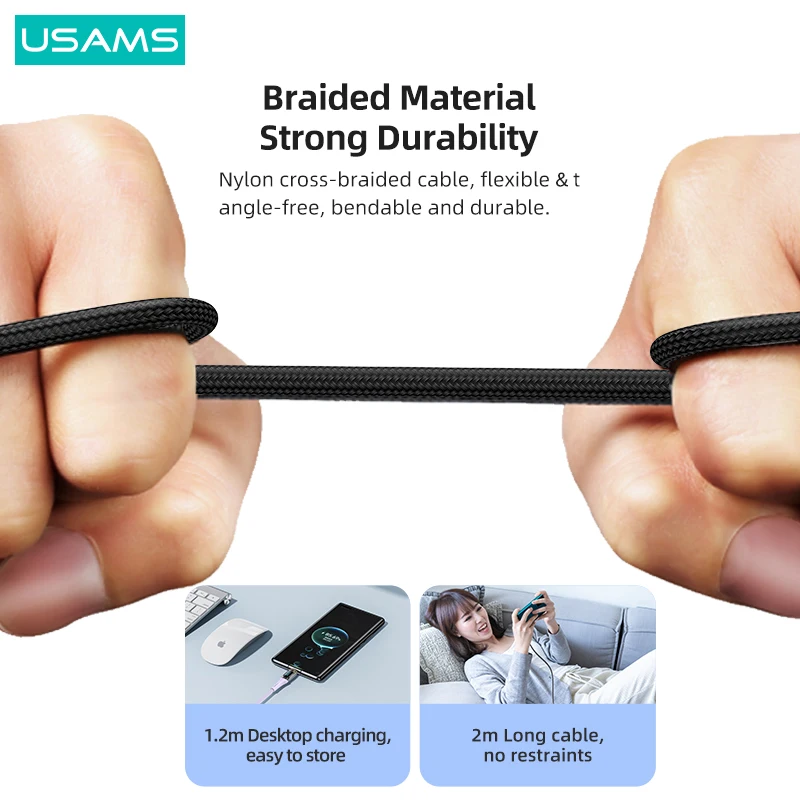 USAMS Transparent Digital Display Cable Type-C To Type-C PD 100W Fast Charging Data Cable For Macbook iPad Huawei Xiaomi Samsung