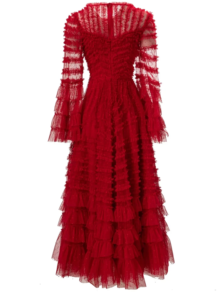 Женское винтажное платье в горошек с круглым вырезом и рукавом-фонариком