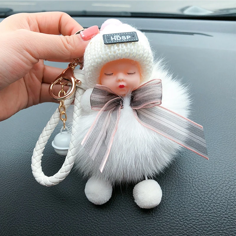 Цепочка для ключей для женщин, кукла из лисьего волоса на прищепке, с бантом, плюшевый брелок для автомобиля, Ювелирное Украшение в подарок другу