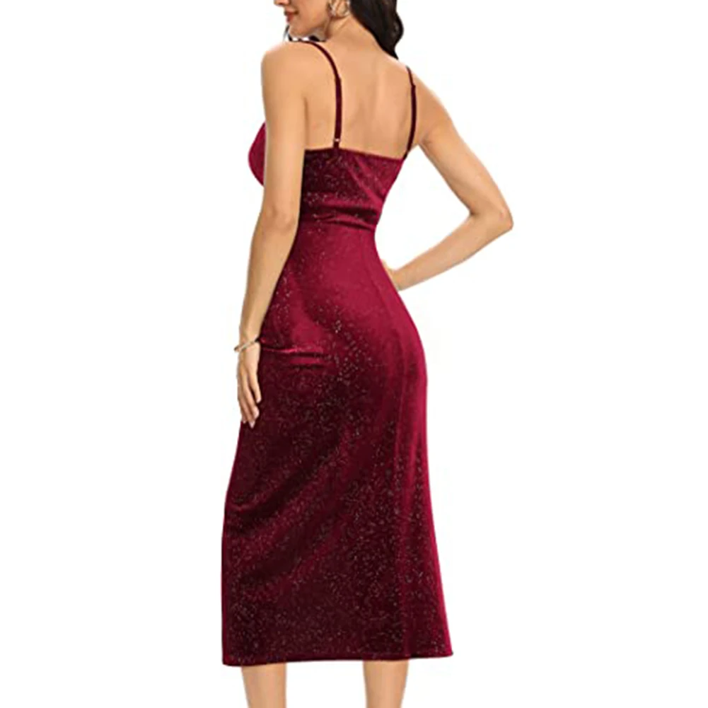 

Women's Dress Long Sleeve Wrap Gold Velvet Bodycon Cocktail Party Dress Female Sexy Slit Maxi Dress Nightclub Evening Dresses