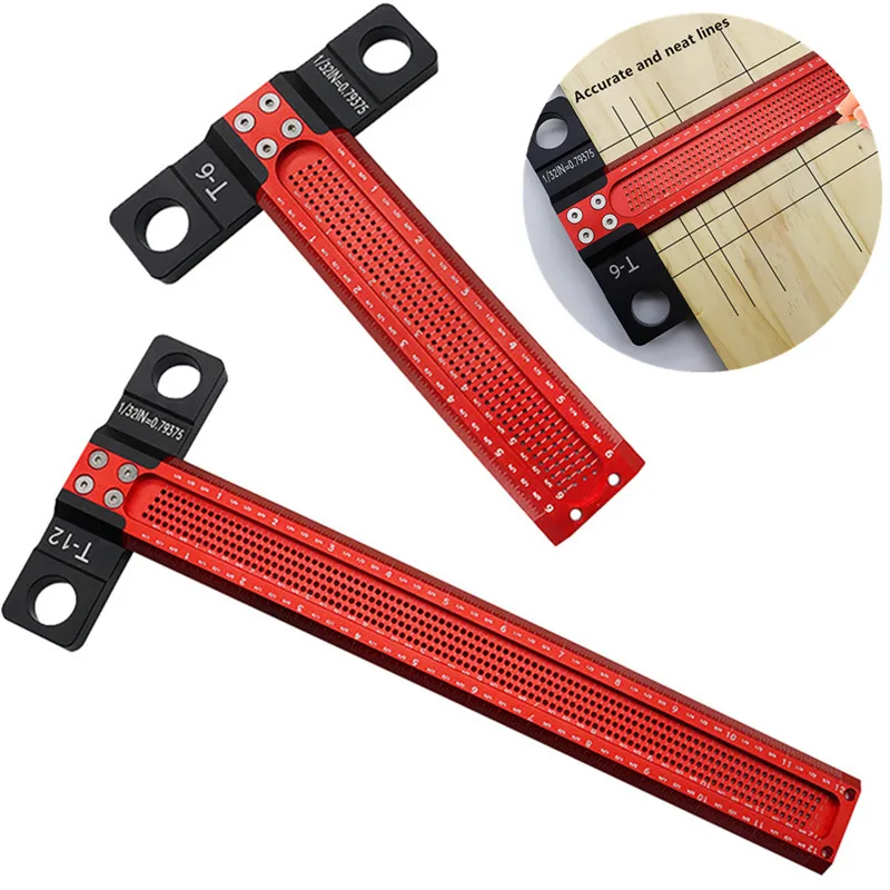 

Woodworking Scribe Drill Punch Locator T-type Square Ruler Hole Scribing Ruler Drawing Marking Gauge Measuring Carpenter Tools