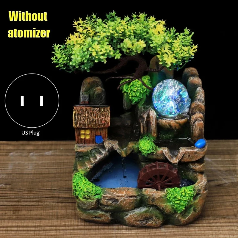 

Resin Crafts Feng Shui Fountain Home Office Decor Indoor Water Fountain Rockery Landscape Waterfall Gift-US Plug