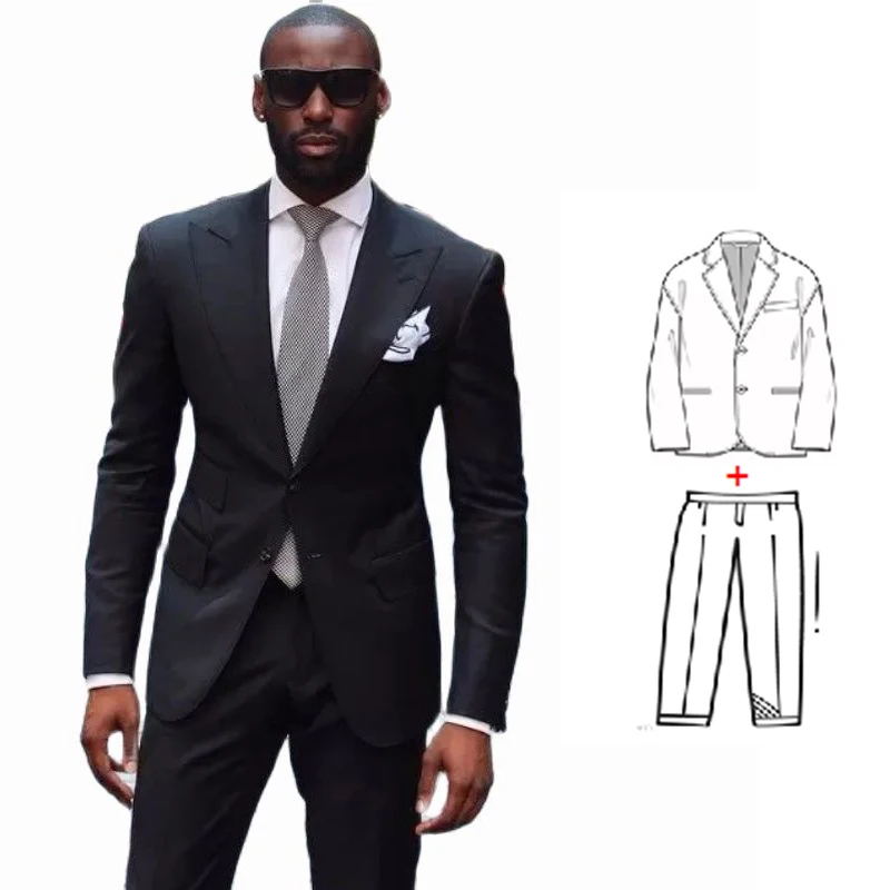 Casual Style 2 Piece Suits for Men Black Business Slim Fit Male Suit Groomsmen Wedding Tuxedo Prom Party Wear Trajes De Hombre