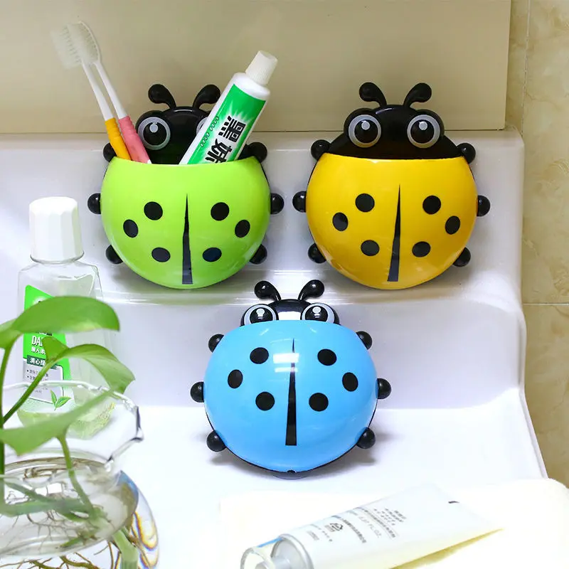 

1pcs Ladybug Animal Insect Toothbrush Holder Bathroom Cartoon Toothbrush Toothpaste Wall Suction Holder Rack Container Organizer