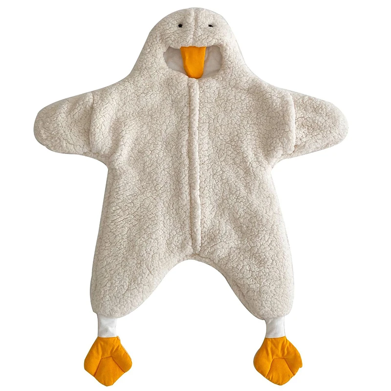 

Winter Baby Rompers Baby Winter Wearable Swaddling Blankets Infant Sleep Sack Bag White Goose Costume Romper Outwear Warm Fleece