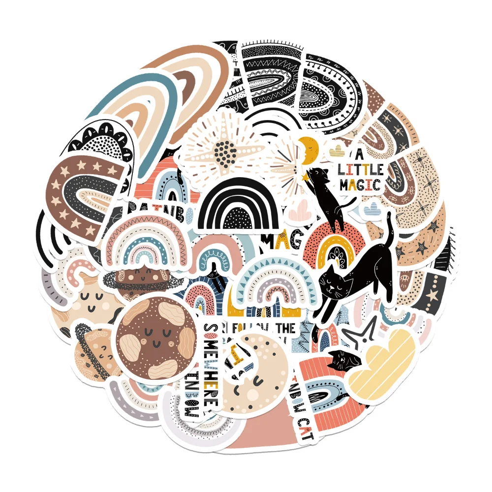 

10/50 шт., разноцветные радужные Мультяшные наклейки «Кот»