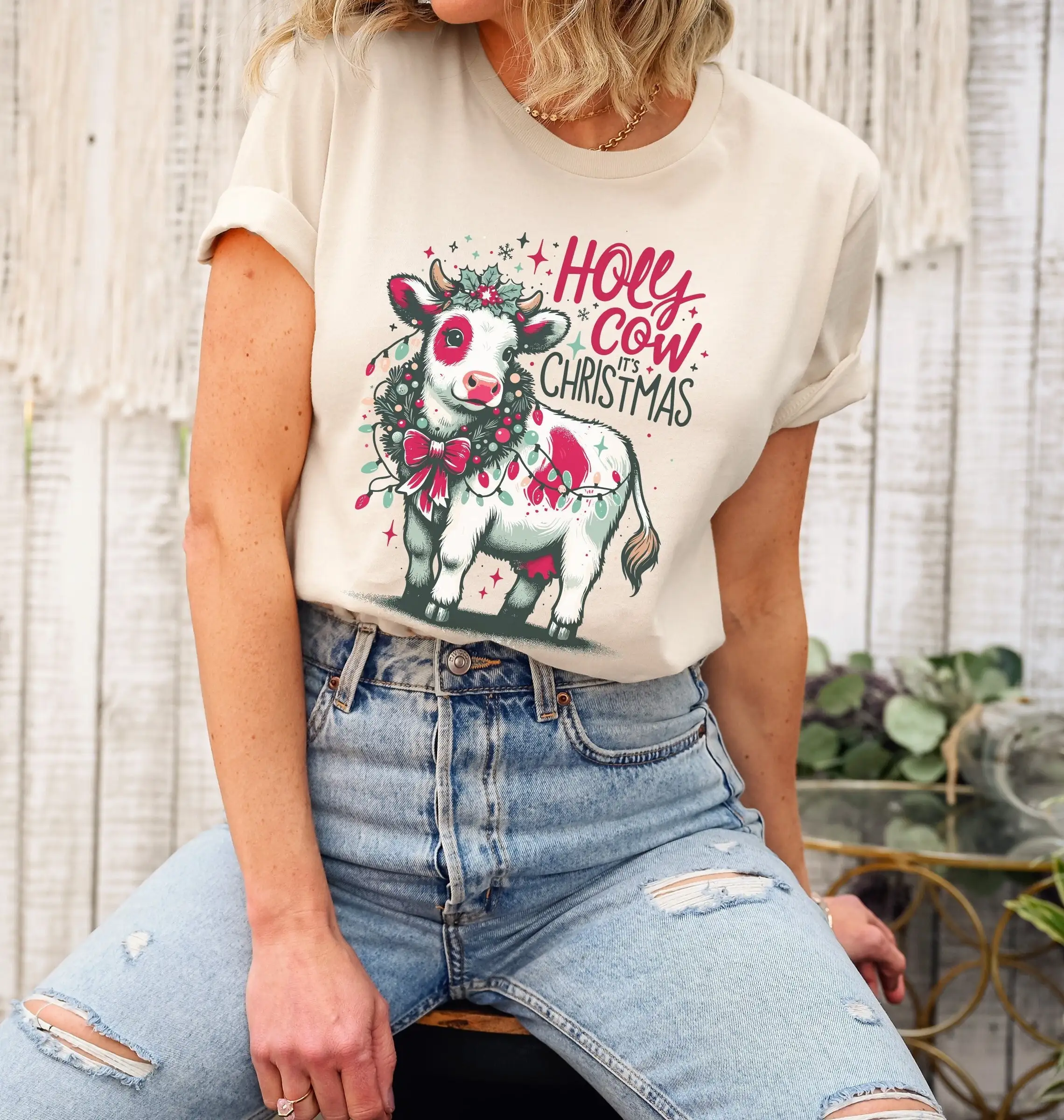 Футболка Святая корова это рождественская футболка с шеппером и принтом для мамы